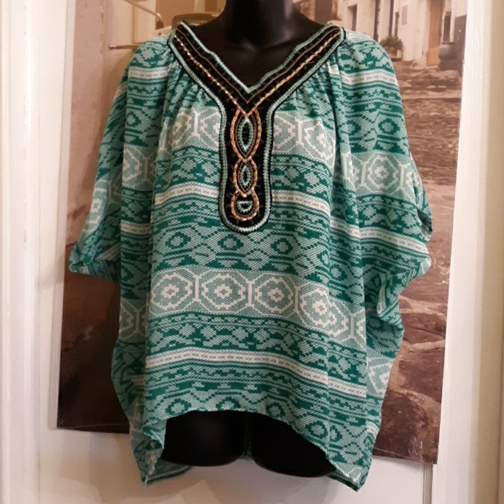 Blue rain Aztec design top